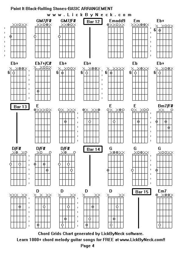 Chord Grids Chart of chord melody fingerstyle guitar song-Paint It Black-Rolling Stones-BASIC ARRANGEMENT,generated by LickByNeck software.